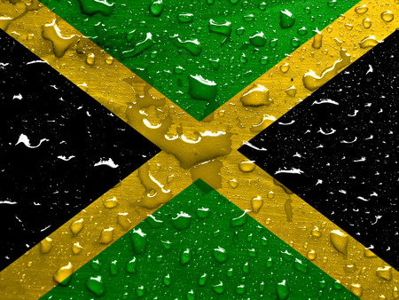 flag of Jamaica with rain dropsの写真素材