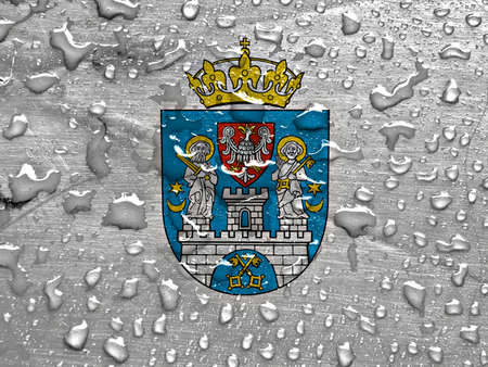 flag of Poznan with rain dropsの写真素材