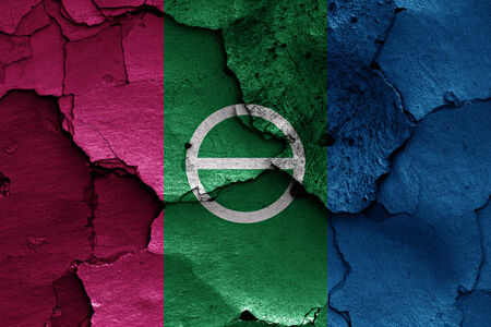 flag of Artemivsk painted on cracked wallの写真素材