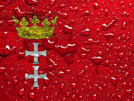 flag of Gdansk with rain dropsの写真素材