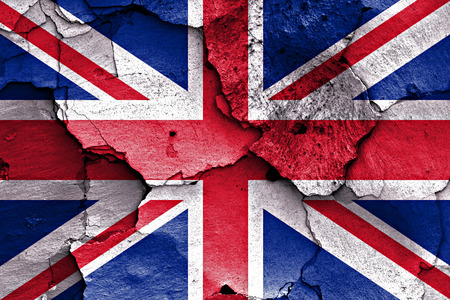 flag of UK painted on cracked wallの写真素材
