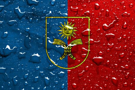 flag of Khmelnytskyi Oblast with rain dropsの写真素材