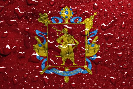 flag of Zaporizhia Oblast with rain dropsの写真素材
