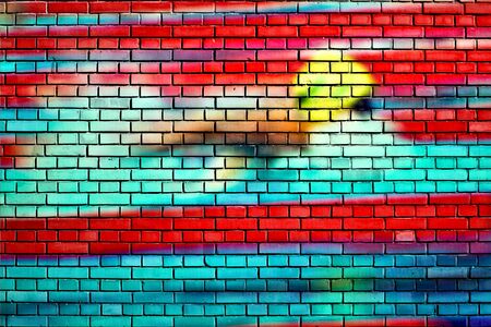 swim background painted on a brick wallの写真素材