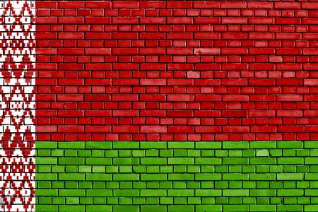 flag of Belarus painted on brick wallの写真素材