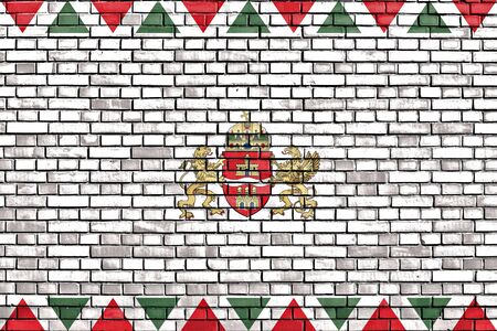 flag of Budapest painted on brick wallの写真素材