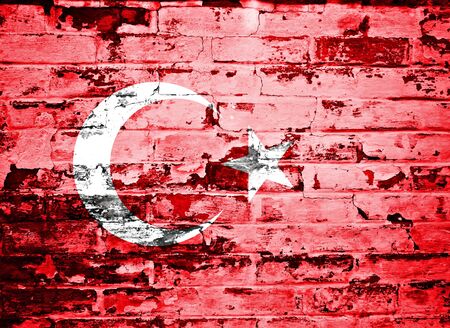 flag of Turkey painted on brick wallの写真素材
