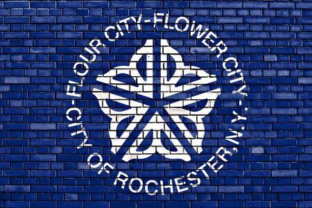 flag of Rochester painted on brick wallの写真素材