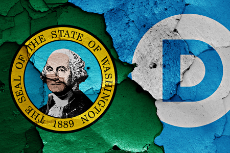 flag of Washington and Democrats painted on cracked wallの写真素材