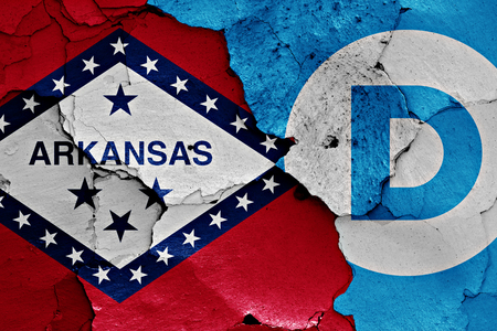 flag of Arkansas and Democrats painted on cracked wallの写真素材