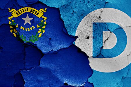 flag of Nevada and Democrats painted on cracked wallの写真素材