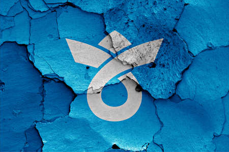 flag of Moriyama painted on cracked wallの写真素材
