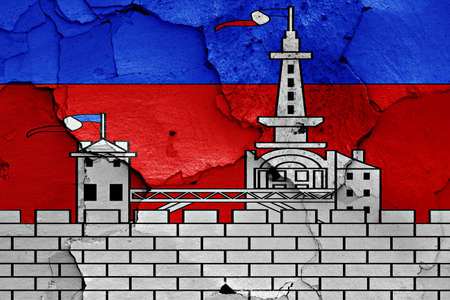 flag of Malakoff painted on cracked wallの写真素材