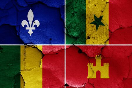 flag of Louisiana Creole painted on cracked wallの写真素材