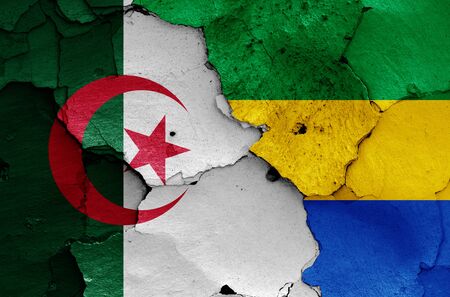 flags of Algeria and Gabon painted on cracked wallの写真素材