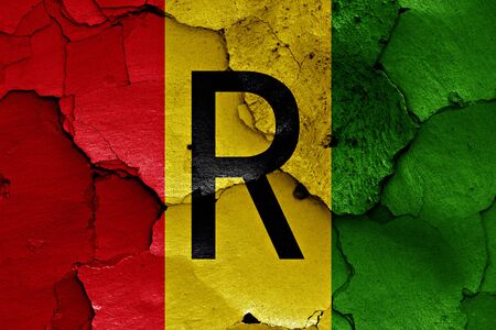 old Rwanda flag painted on cracked wallの写真素材