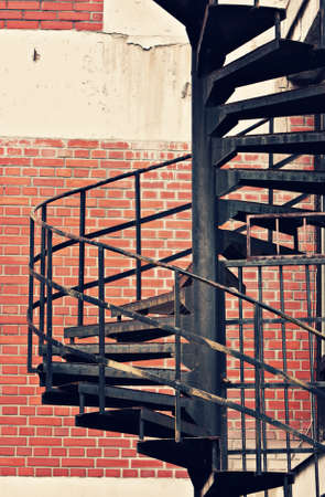 old emergency black metallic stairsの写真素材