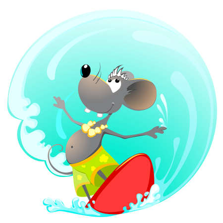 mouse on Surfing Boardのイラスト素材