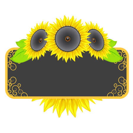 music frame with sunflowersのイラスト素材