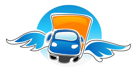 Cartoon illustration of car with wingsのイラスト素材