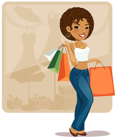 Cartoon shopping girl illustration.のイラスト素材