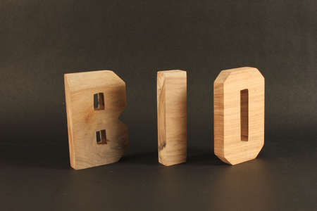 BIO text from wood letters Holz Buchstaben black Backgroundの写真素材