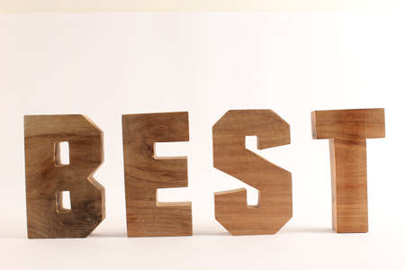BEST text from wood letters Holz Buchstaben white Background straightの写真素材