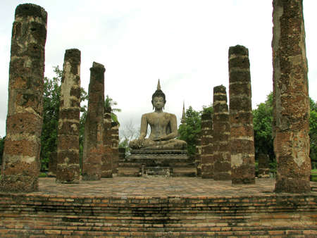 This is a Seated Thai Stlye Buddha statue in Sukhothai Thailand.の写真素材