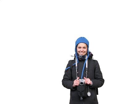 This is a woman traveling around in the winter months.の写真素材