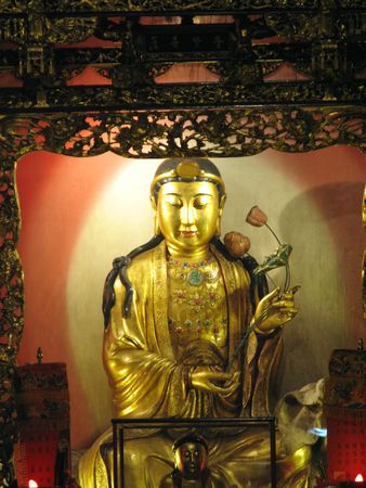a Taiwanese stle bodhisattva statue representing the compassionate aspect of the Buddha.の写真素材