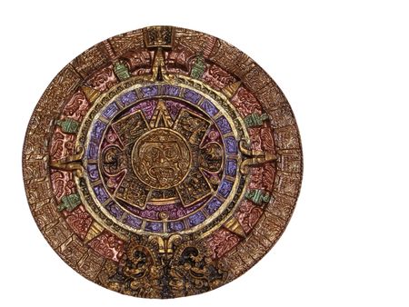 A Mayan Calender made out of chocolate and painted with gold.の写真素材
