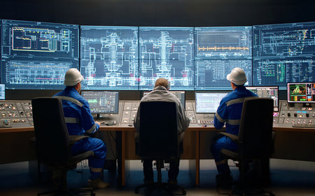 Operators in control room of modern oil and gas plant. Oil and gas industryの素材