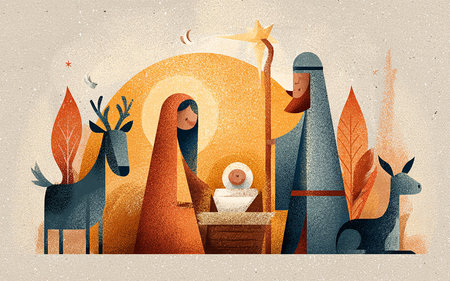 Christmas Nativity Scene with Jesus Christoseph and Baby Jesusの素材