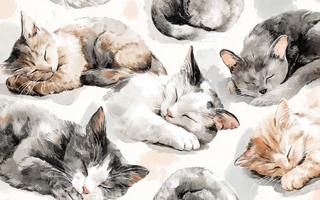 Seamless pattern with cats. Hand drawn watercolor illustration.の素材
