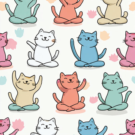Seamless pattern with cute cartoon cats. background with cats.の素材