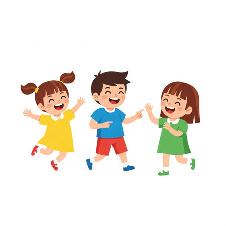 Cute little kids, happy boys and girls, cartoon illustrationの素材