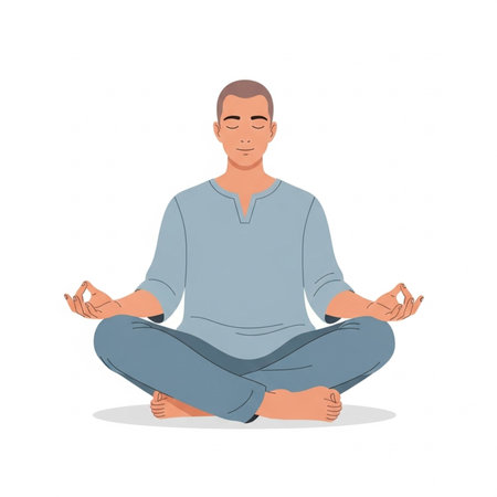 Man sitting in lotus position and meditating. illustration.の素材