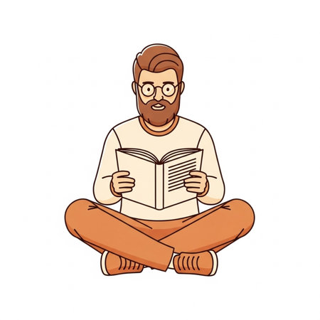 Man sitting cross legged and reading a book. illustration.の素材