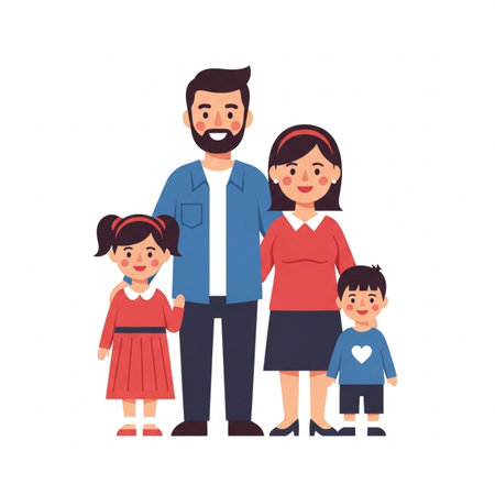 Happy family standing together. Father, mother and children. illustrationの素材