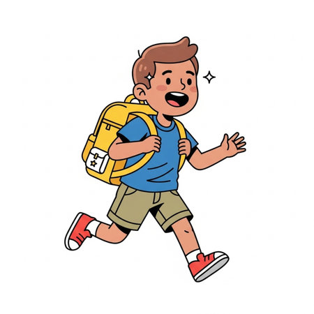 Cartoon boy with a backpack. illustration on white background.の素材