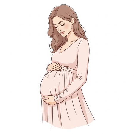 Pregnant woman isolated on white background. Hand drawn illustration.の素材