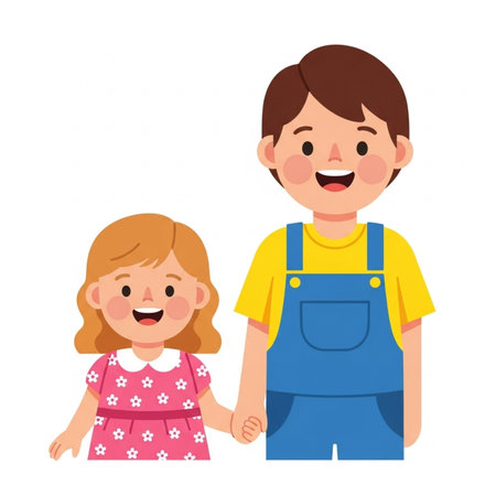 Father and daughter in overalls. Happy family. illustration.の素材