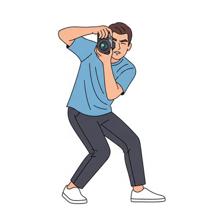 Man with camera. illustration in cartoon style on white background.の素材