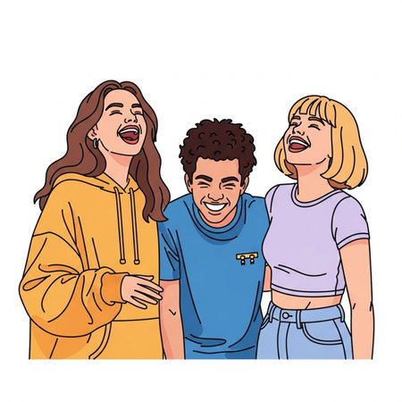 Group of friends laughing and having fun together cartoon illustration graphic designの素材