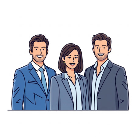 Business people standing and smiling illustration in a linear style.の素材
