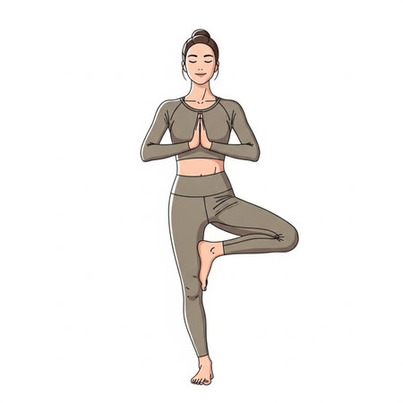illustration of a woman practicing yoga in the lotus position.の素材