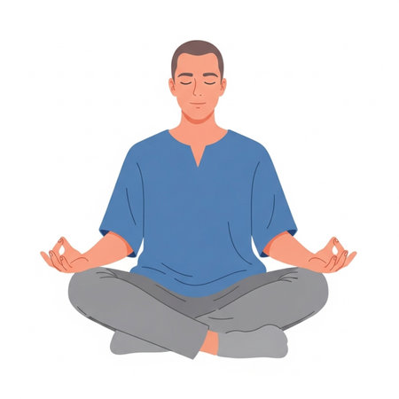 Man meditating in lotus position isolated on white background. illustration.の素材