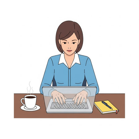 Business woman working on a laptop in the office. illustration.の素材