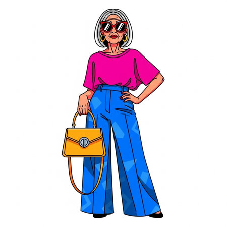 Fashionable woman in sunglasses with handbag illustration.の素材