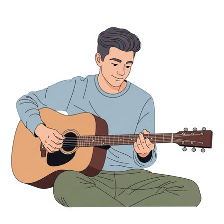 Handsome young man playing guitar. illustration in sketch style.の素材